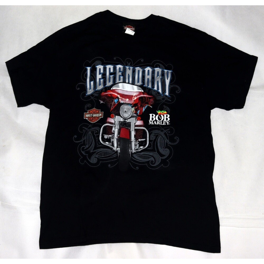 Harley Davidson Legendary Bob Marley Men T Shirt Nassau Bahamas Black Size Large